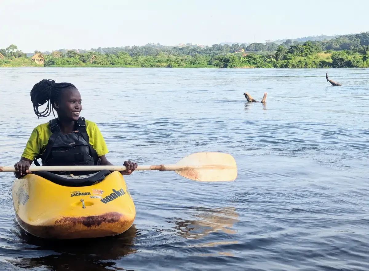 Smiling girl on water